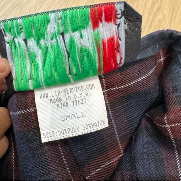 Lip Service Navy and Burgundy Plaid Pleated Mini Skirt with Buckles - Picture 4 of 5